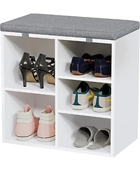 gaomon Entryway Shoe Bench with Storage & Cushioned Seat | Wooden Rack Organizer Adjustable Shelves Side Pockets for Hallway