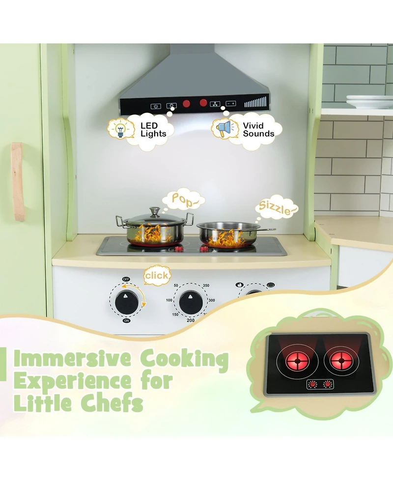 Mecale Corner Kids Play Kitchen with Washing Machine & Ice Maker, Pretend Play Gift for Boys & Girls