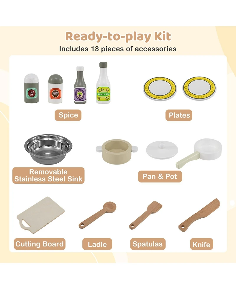 Mecale Wooden Play Kitchen Cooking Toy Playset for Kids, Imaginative Pretend Play