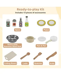 Mecale Wooden Play Kitchen Cooking Toy Playset for Kids, Imaginative Pretend Play