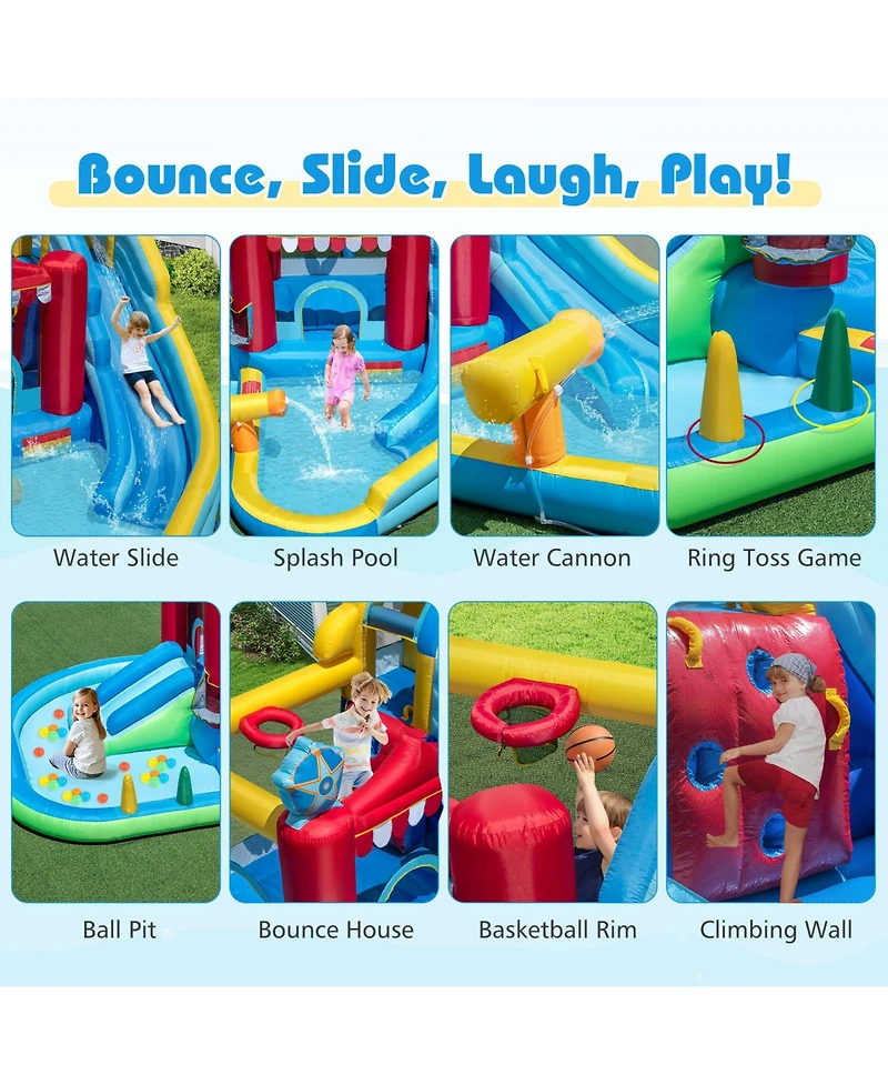 Mecale Inflatable Water Park with Splash Pool & Water Cannon, No Blower Included
