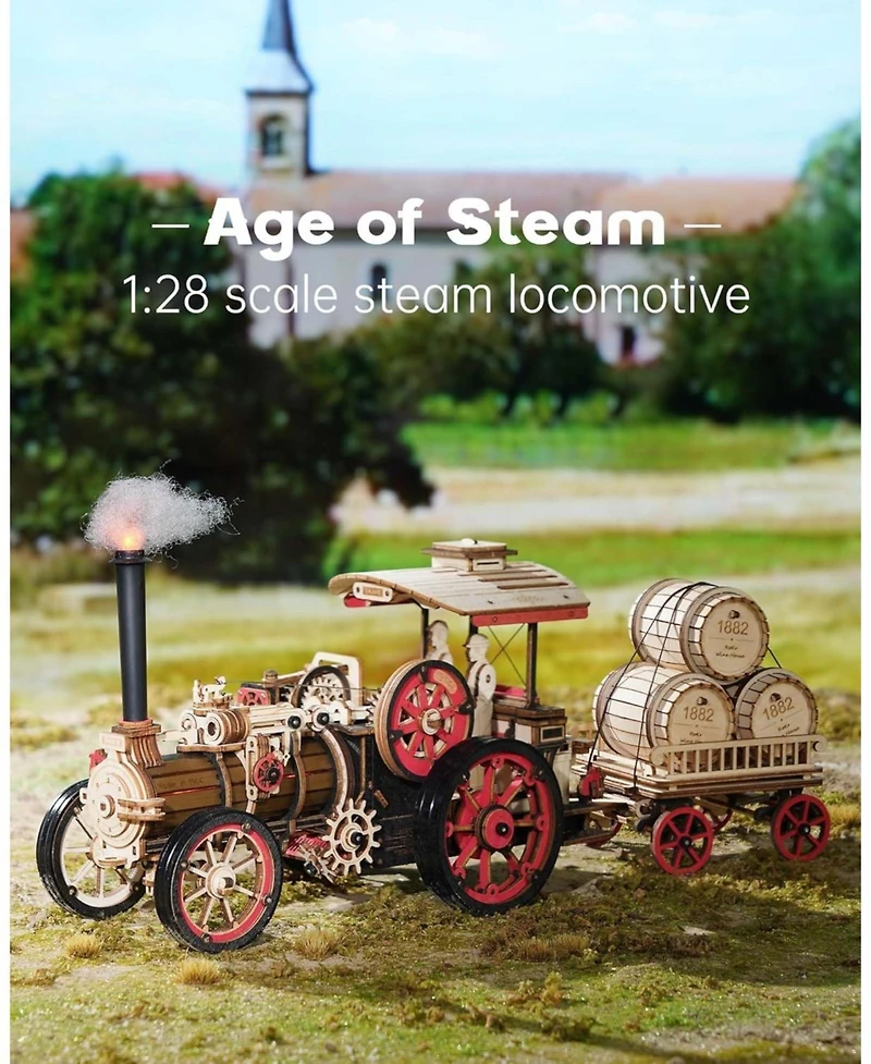 Robotime 3D Puzzle Adults 469pcs Electric Vintage Car Steam Engine Model Kits, Mechanical Wooden Assembly Puzzles Vehicle Diy Hobbies Christmas Gifts