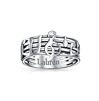 Bling Jewelry Musician Student Teacher Treble Clef Note Music Band Ring Oxidized .925 Sterling Silver