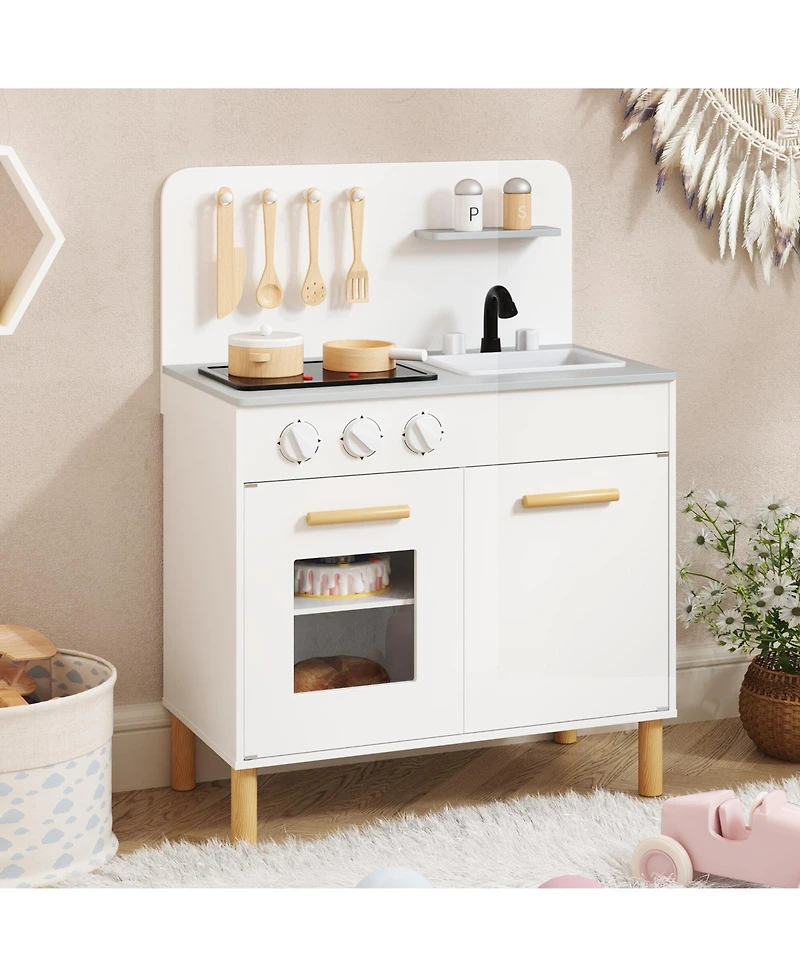 Mecale Kids Kitchen Playset with Cooking Accessories and Storage, Fun Pretend Play Toy