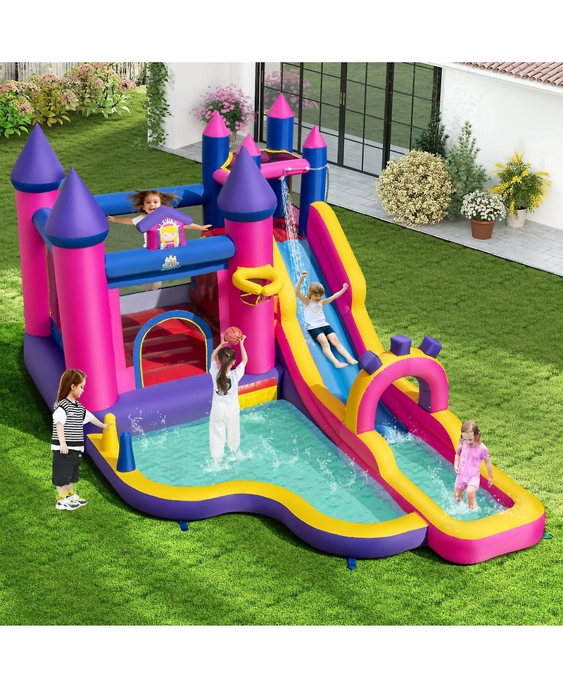 Mecale Princess Inflatable Water Slide Bounce Castle with Climbing Wall, 680W Blower Included
