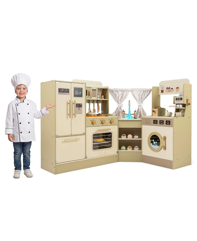 Mecale Kids Corner Play Kitchen with Faucet, Dishwasher & Stove for Imaginative Role Play