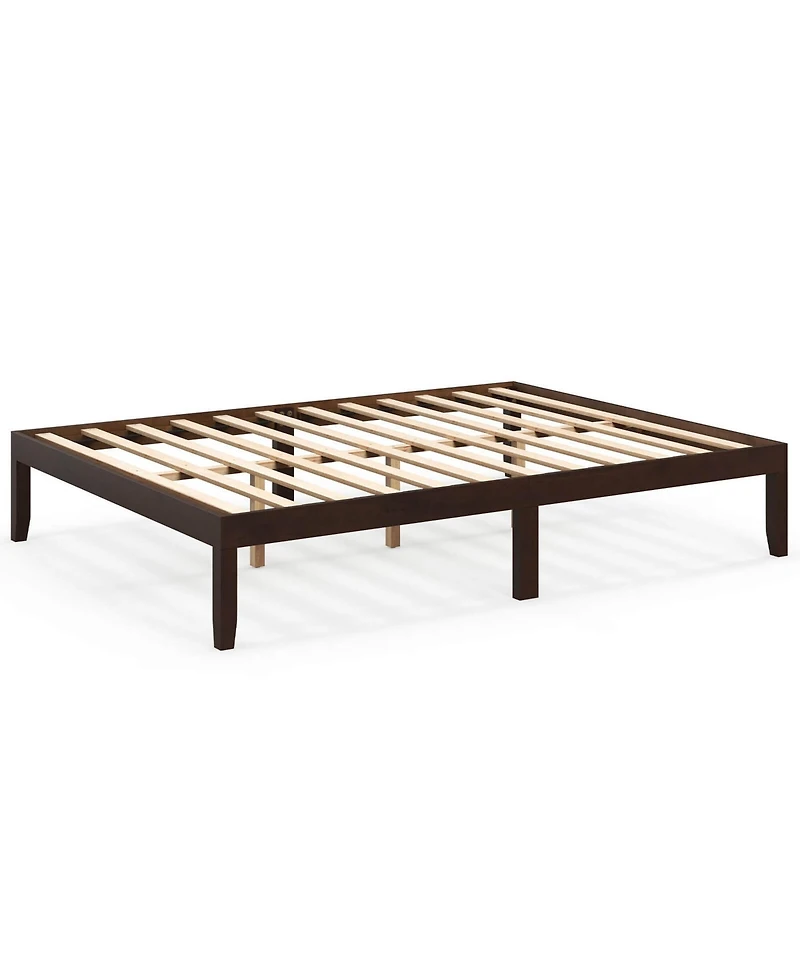 Queen Size Wooden Platform Bed Frame 14" with Rubber Wood Legs Under-bed Storage