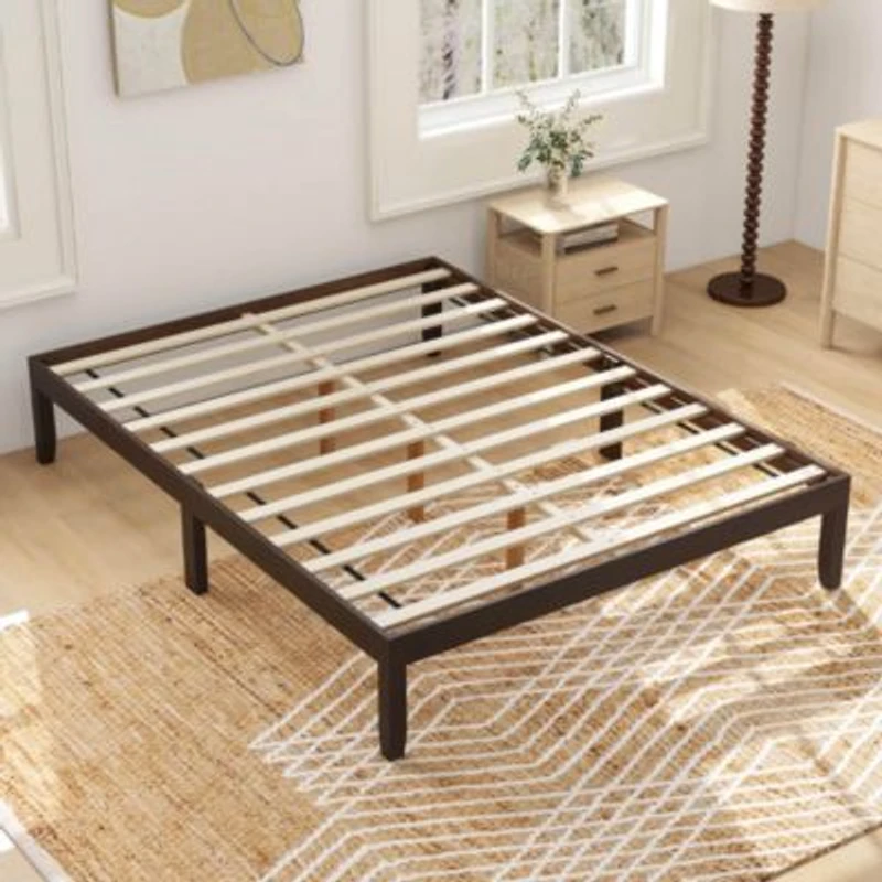 Costway Wooden Platform Bed Frame With Rubberwood Legs Under Bed Storage