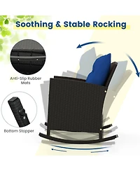 3 Pcs Patio Wicker Rocking Set with Tempered Glass Table & Soft Cushions Outdoor