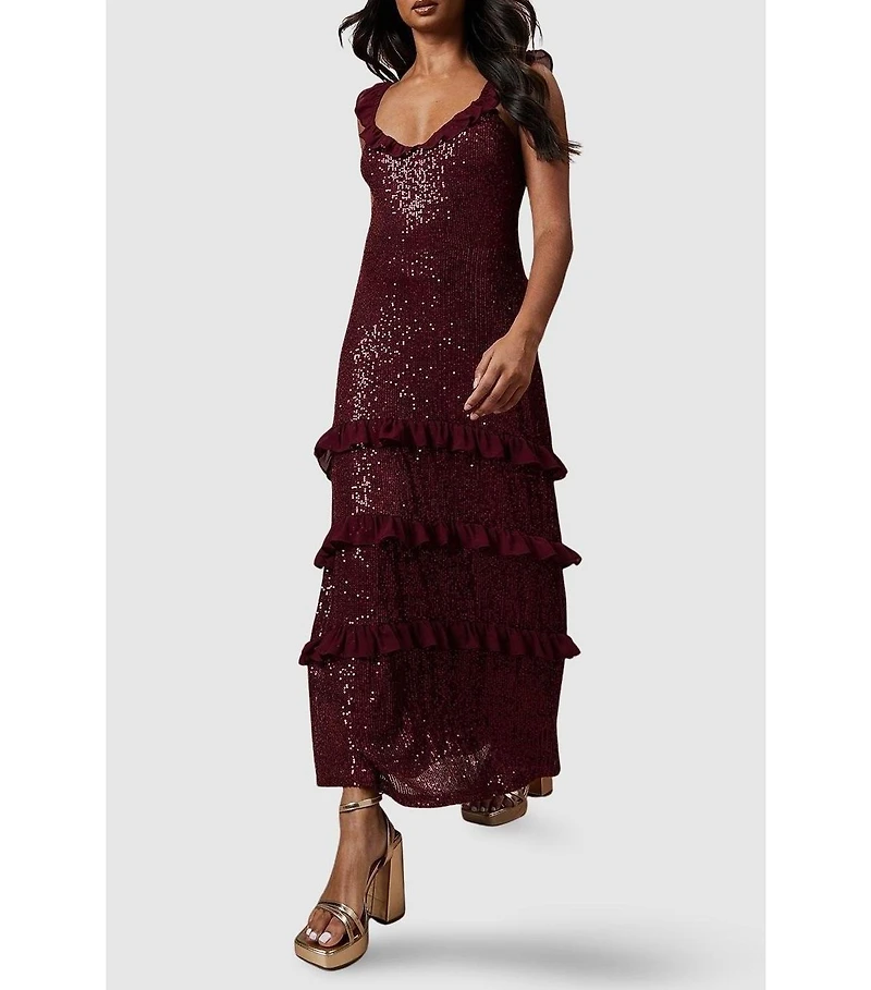 Oasis Women's Occasion Sequin Ruffle Midaxi Dress