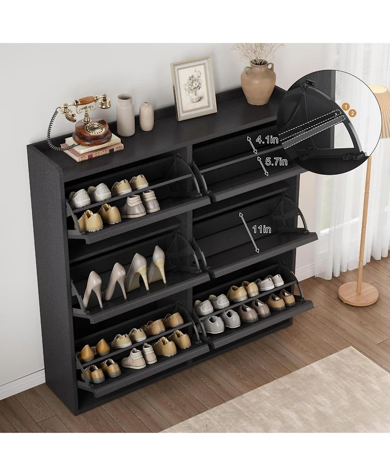 gaomon Shoe Cabinet with 6 Flip Drawers, Wooden Organizer Adjustable Shelf, Storage for Entryway, Hidden