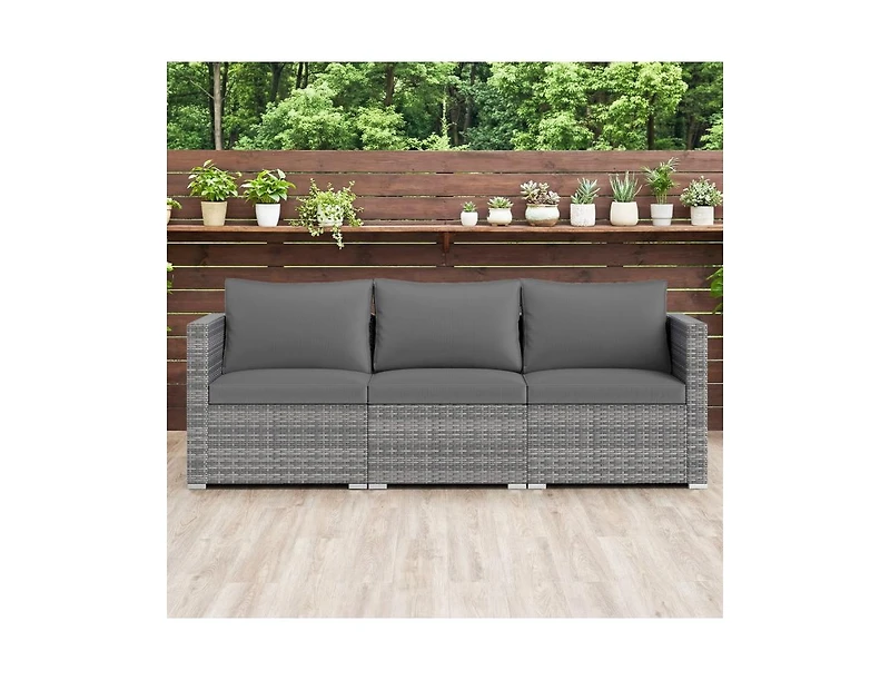 Slickblue Outdoor 3-Piece Pe Rattan Sectional Sofa Set with Cushions