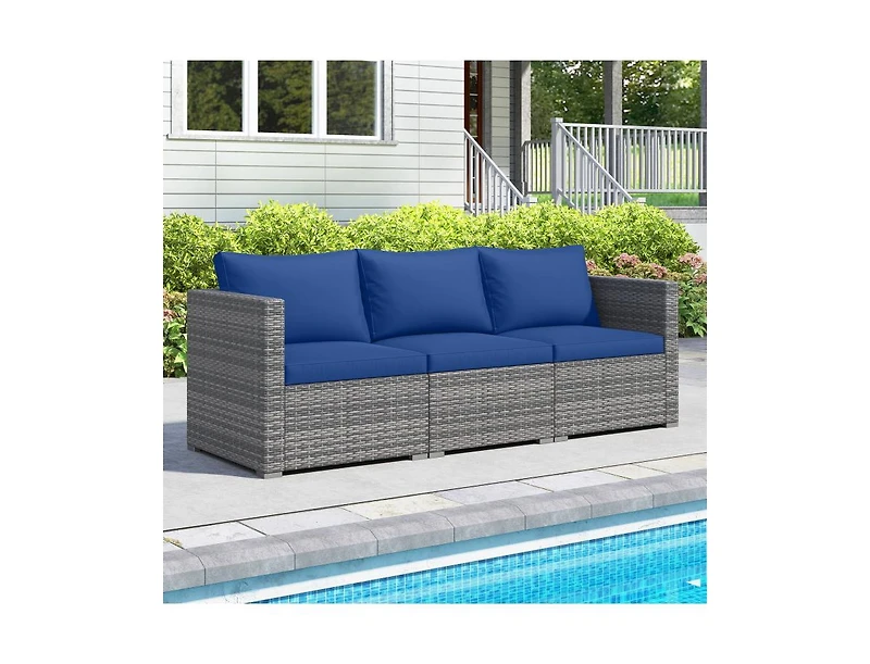 Slickblue Outdoor 3-Piece Pe Rattan Sectional Sofa Set with Cushions
