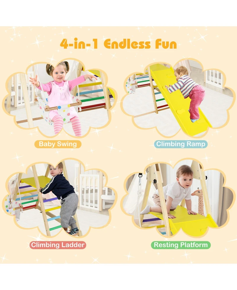 Mecale 4-in-1 Indoor Jungle Gym with Baby Swing and Climbing Ramp for Toddlers