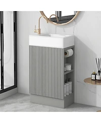 Sillysis 18.6" Bathroom Vanity with Sink, Mdf Storage Cabinet, Two-Tier Shelf & Left or Right Orientation for Small Bathrooms