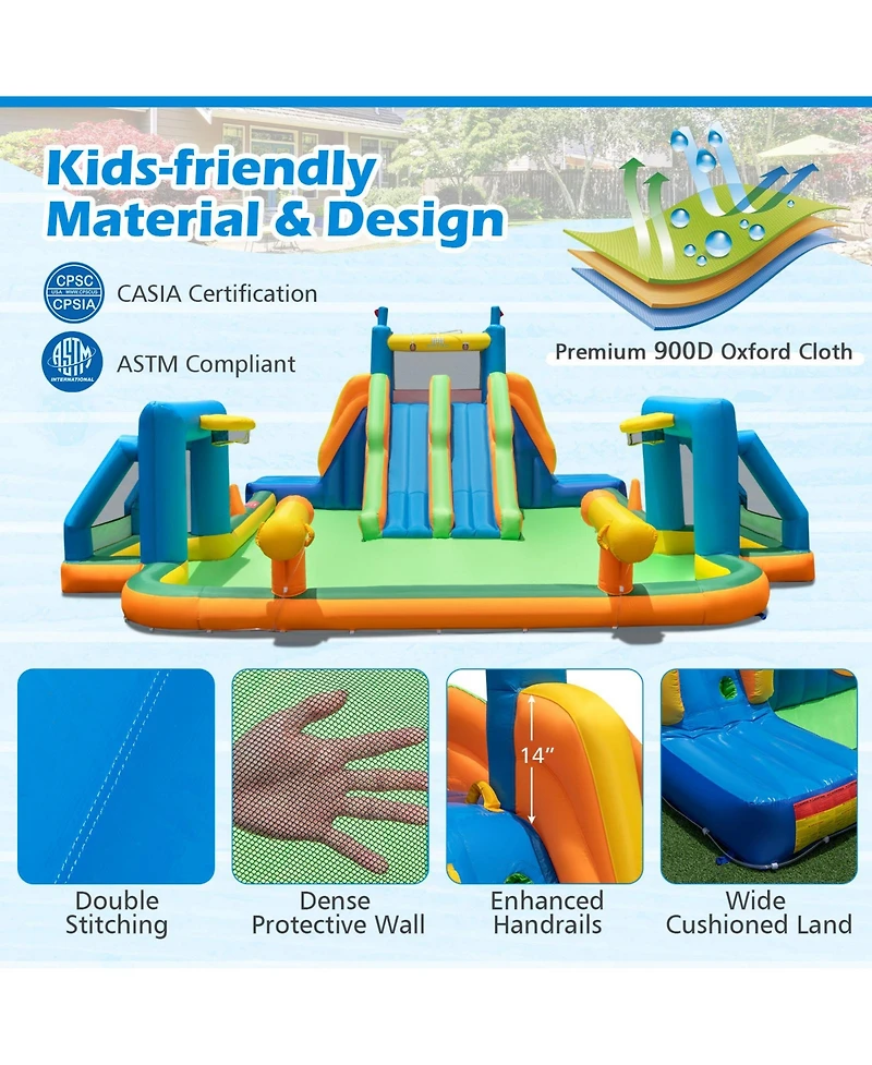 Mecale Kids Inflatable Water Slide with 2 Long Slides & 2 Soccer Goals, 1100W Blower Included