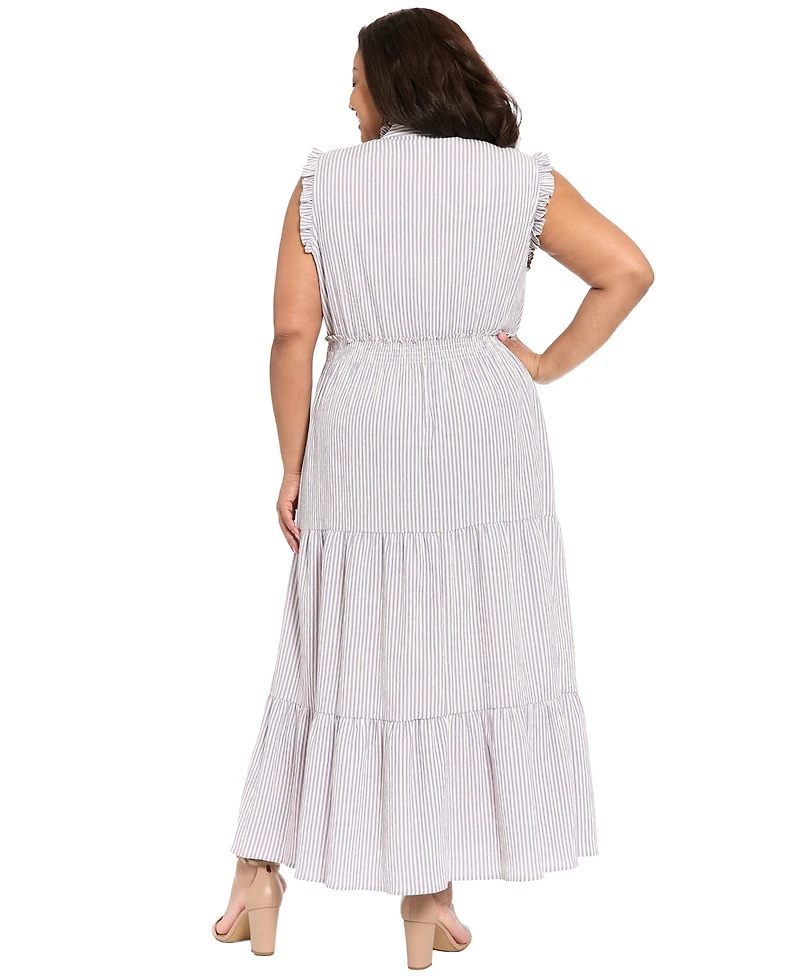 London Times Plus Size Tiered Sleeveless Maxi Dress