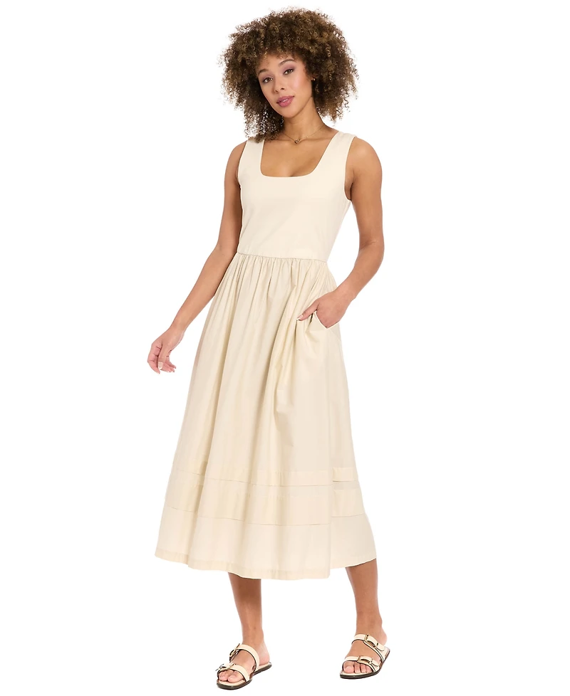 London Times Women's Square Neck Midi Dress