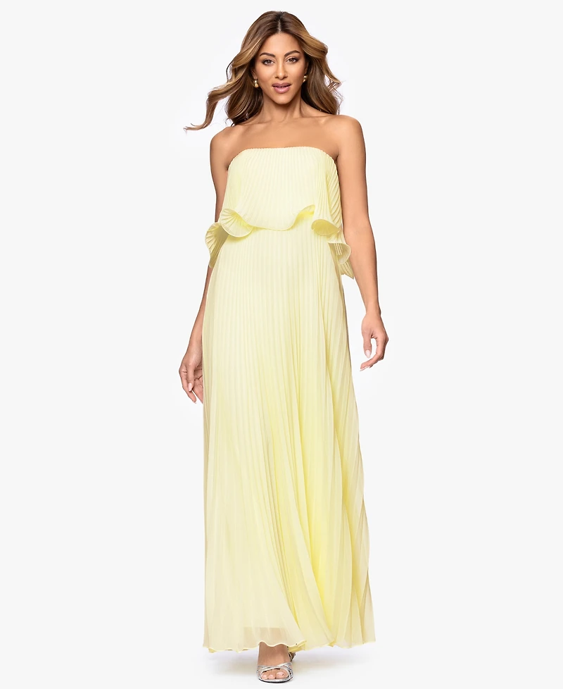 Betsy & Adam Women's Pleated Strapless Gown
