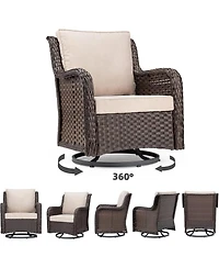 gaomon Swivel Wicker Glider Patio Chairs, 3 Piece Outdoor Wicker Rattan Swivel Rocking Chair Set, 360-Degree Rocking Chair, Armored Glass Side Table