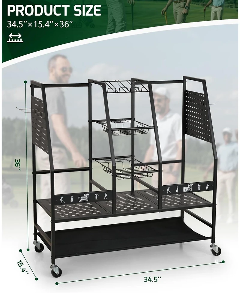 Mythinglogic 2 Golf Bag Storage Organizer, Golf Bag Stand and Other Golfing Equipment Rack for Garage, Extra Storage Rack Design for Golf Clubs