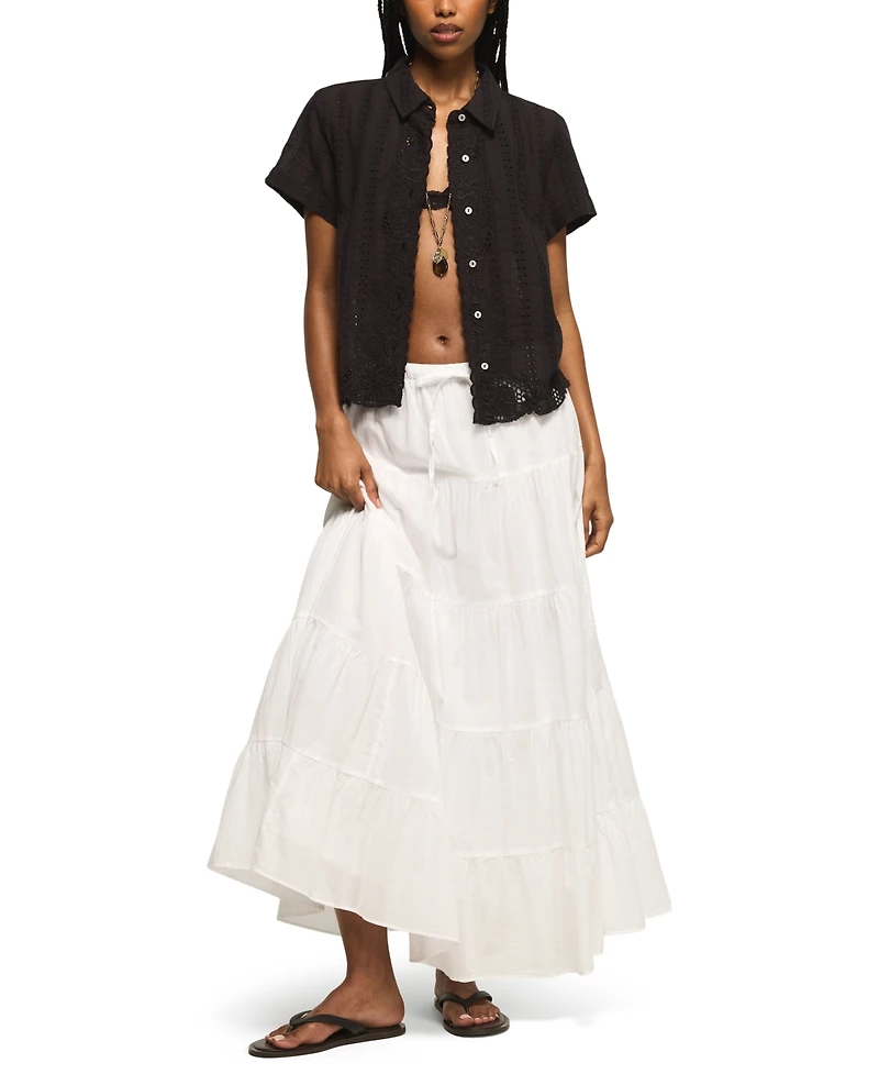 Lucky Brand Women's Lace Short-Sleeve Boyfriend Button-Down Shirt