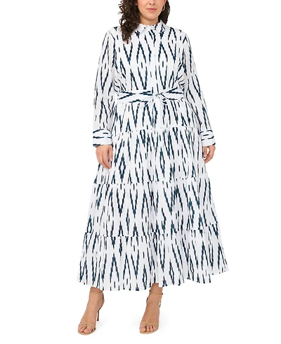 Msk Plus Tie-Waist Collared Neck Maxi Dress