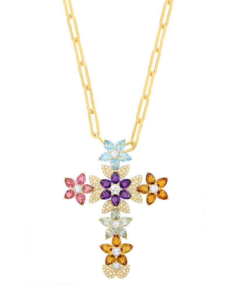 Effy Collection Multi-Gemstone (6-5/8 ct. t.w.) and Diamond (1/3 ct. t.w.) Pendant Necklace in 14k Yellow Gold