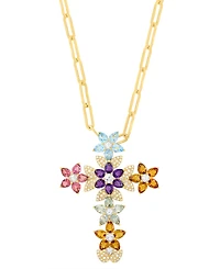 Effy Collection Multi-Gemstone (6-5/8 ct. t.w.) and Diamond (1/3 ct. t.w.) Pendant Necklace in 14k Yellow Gold