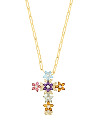 Effy Collection Multi-Gemstone (6-5/8 ct. t.w.) and Diamond (1/3 ct. t.w.) Pendant Necklace in 14k Yellow Gold
