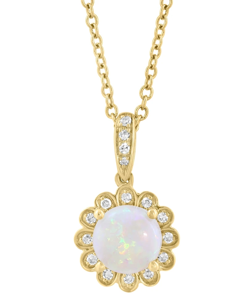 Effy Collection Opal (1/2 ct. t.w.) and Diamond (1/10 ct. t.w.) Pendant Necklace in 14k Yellow Gold