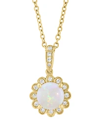 Effy Collection Opal (1/2 ct. t.w.) and Diamond (1/10 ct. t.w.) Pendant Necklace in 14k Yellow Gold