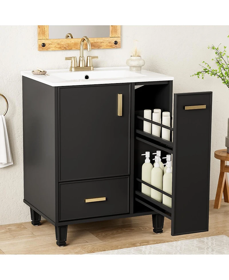 Sillysis 24" Bathroom Vanity with Ceramic Sink, Deep Drawer and Pull Out Basket