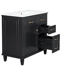 Sillysis 36" Bathroom Vanity with Ceramic Sink, Flip Drawers and Adjustable Shelf