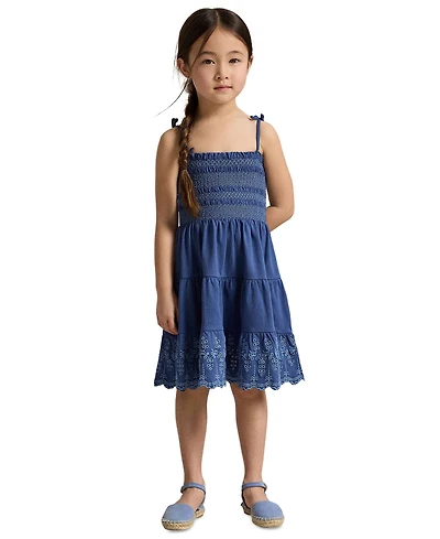 Polo Ralph Lauren Girls' 2T-6X Smocked Eyelet Cotton Jersey Dress