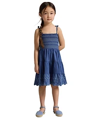 Polo Ralph Lauren Girls' 2T-6X Smocked Eyelet Cotton Jersey Dress
