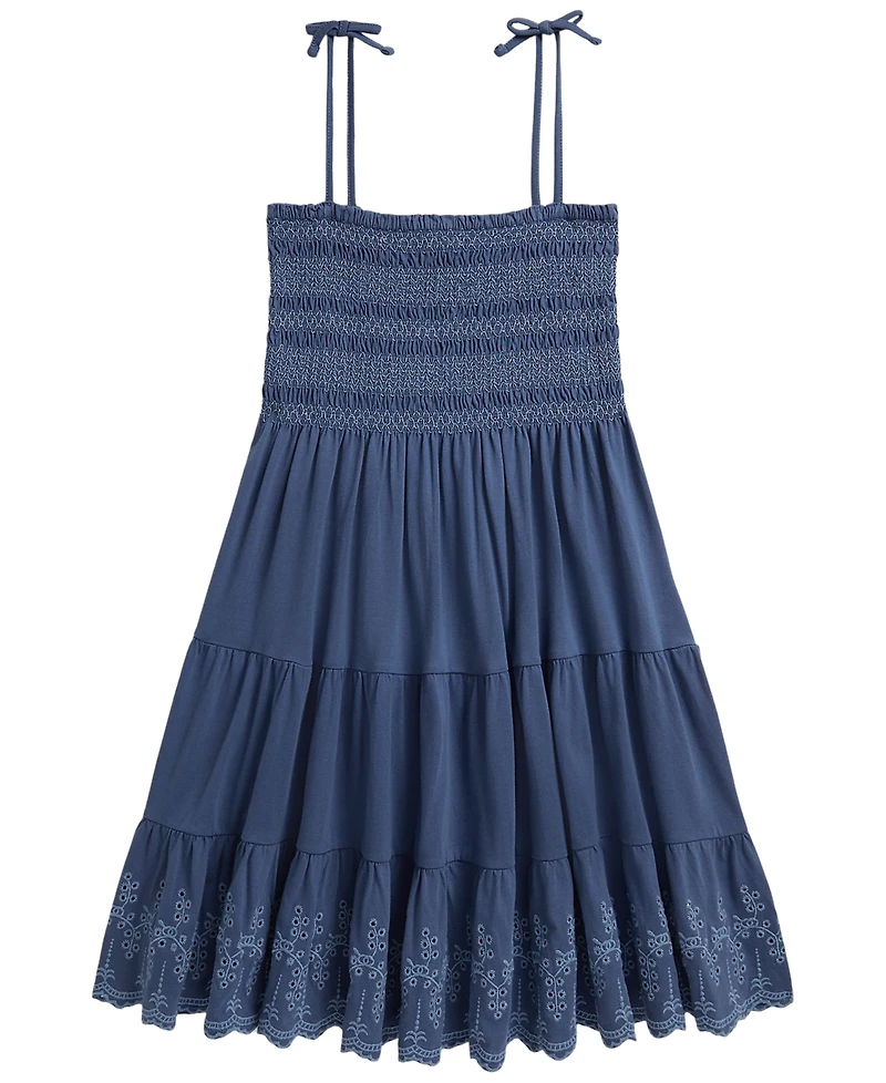 Polo Ralph Lauren Girls' 7-16 Smocked Eyelet Cotton Jersey Dress