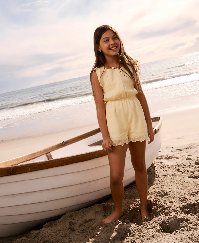 abercrombie kids Girls' Flutter Sleeve Round Neck Eyelet Romper