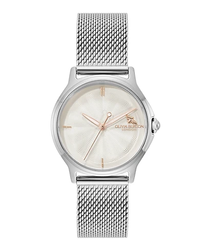 Olivia Burton Women's Ob Classic Bee Silver Tone Stainless Steel Mesh Bracelet Watch, 29.8mm