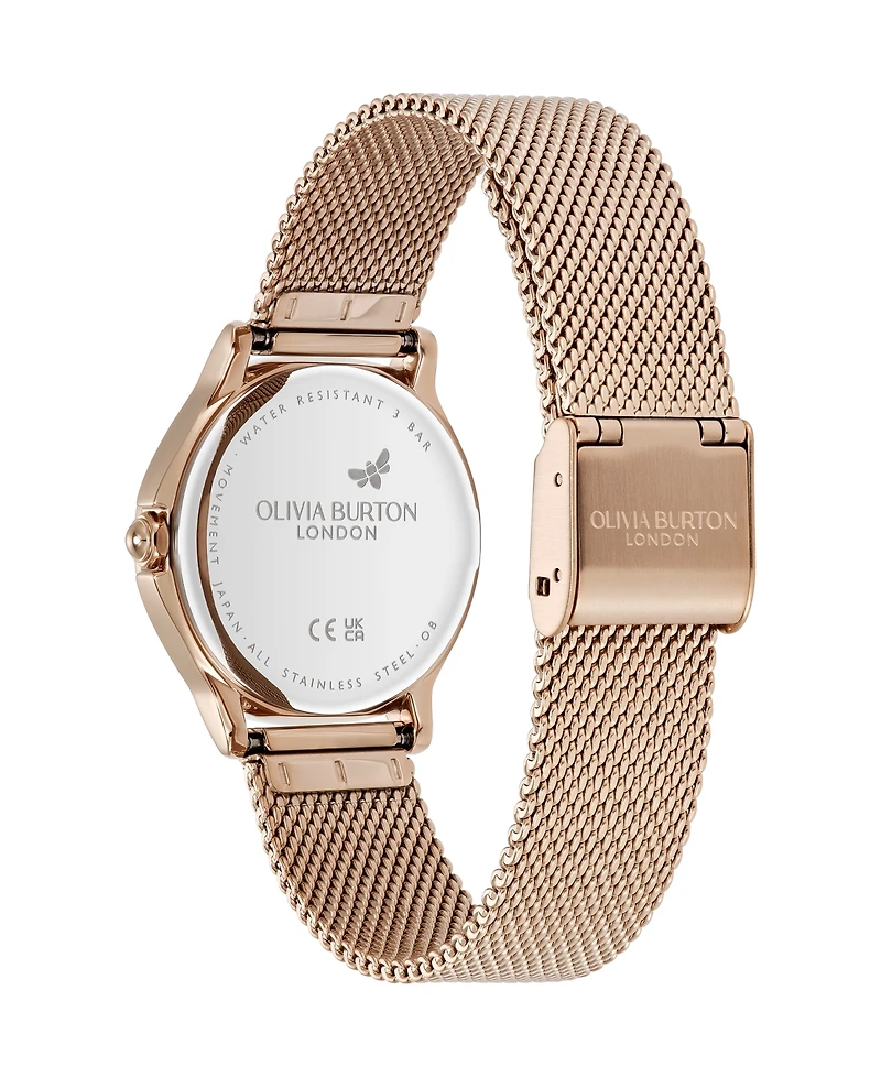 Olivia Burton Women's Ob Classic Bee Rose Gold Tone Stainless Steel Mesh Bracelet Watch, 29.8mm