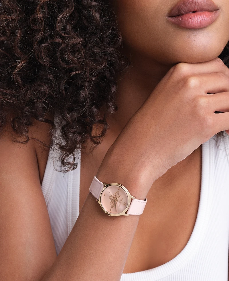 Olivia Burton Women's Ob Classic Bee Primrose Leather Strap Watch, 29.8mm