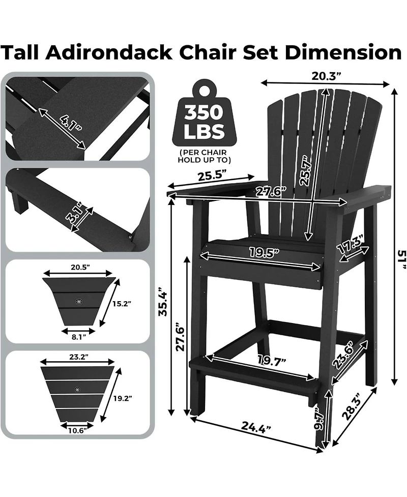 gaomon Outdoor Poly Adirondack Barstools with Connecting Tray, Tall Adirondack Chairs Bar Chairs for Deck, Balcony, Backyard