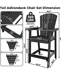 gaomon Outdoor Poly Adirondack Barstools with Connecting Tray, Tall Adirondack Chairs Bar Chairs for Deck, Balcony, Backyard