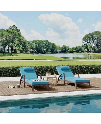 gaomon 2-Piece Rattan Patio Folding Chaise Lounge, 5-Position Adjustable Backrest with Cushion and Pillow for Poolside, Backyard, Deck