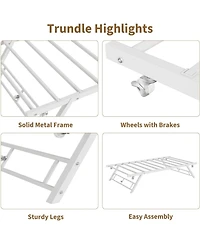 gaomon Twin Pop Up Trundle Bed Frame,Trundle Day Bed with Lockable Casters,Foldable Metal