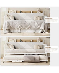 gaomon Daybed with Trundle and Led Light, Twin Size Bed Frame with Upholstered Headboard and Charging Station, Metal Frame Sofa Day Bed for Bedroom