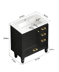 Sillysis Modern Bathroom Vanity with Sink, Transitional Mdf Cabinet, Ample Soft Close Storage, 1 Door 3 Drawers for Stylish Bathrooms