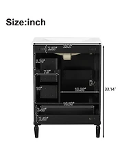 Sillysis 24" Black Bathroom Vanity with Ceramic Sink, Modern Freestanding Solid Wood Mdf Cabinet, 3 Drawers Soft Close Door for Small Spaces