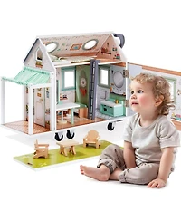 Robotime Dollhouses, Pretend Play Set Dollhouse with Wheels, Moveable Toy for Kids, 26.38"14.57"7.48
