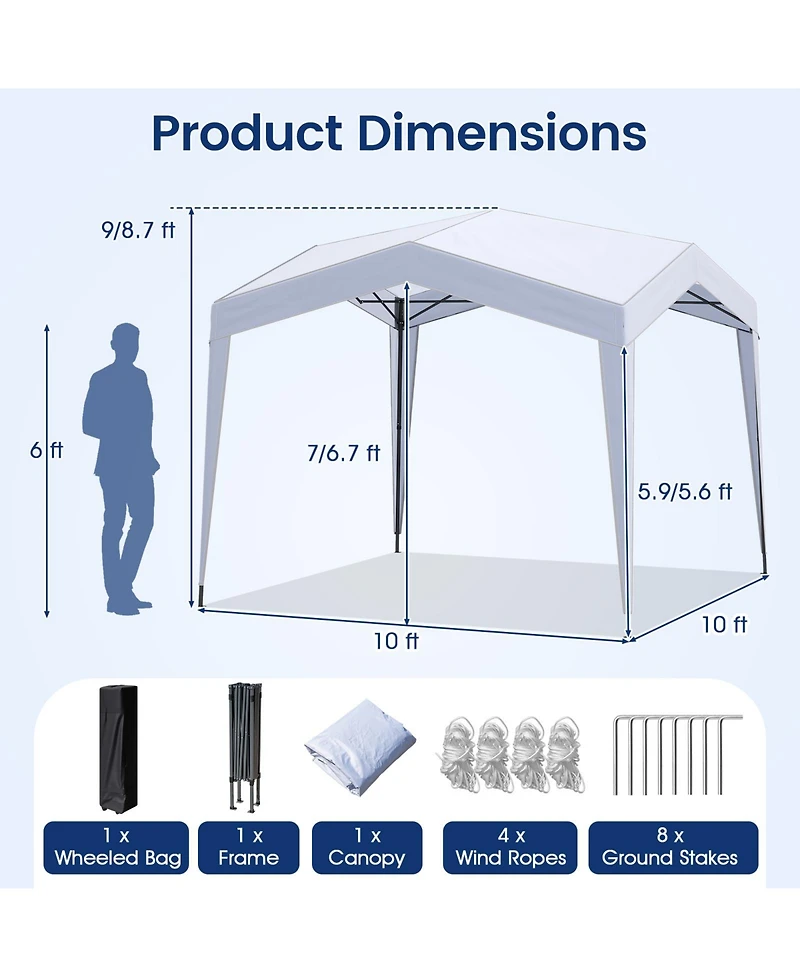 Mecale 10x10 ft Pop-Up Canopy Tent with Wheeled Bag, 8 Stakes & 4 Wind Ropes